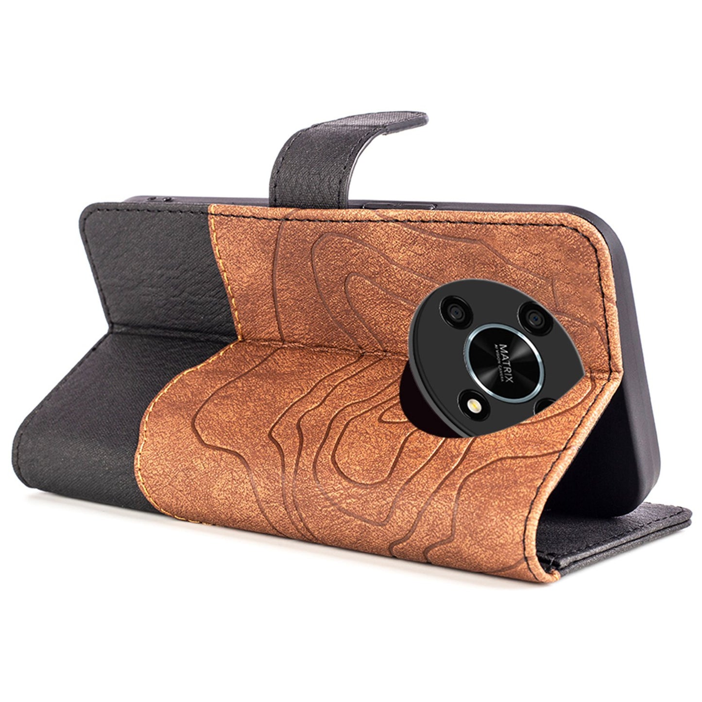For Honor X30 5G / Magic 4 Lite 5G Color Splicing Wood Texture Folio Flip Wallet Cover Leather Magnetic Phone Case with Stand
