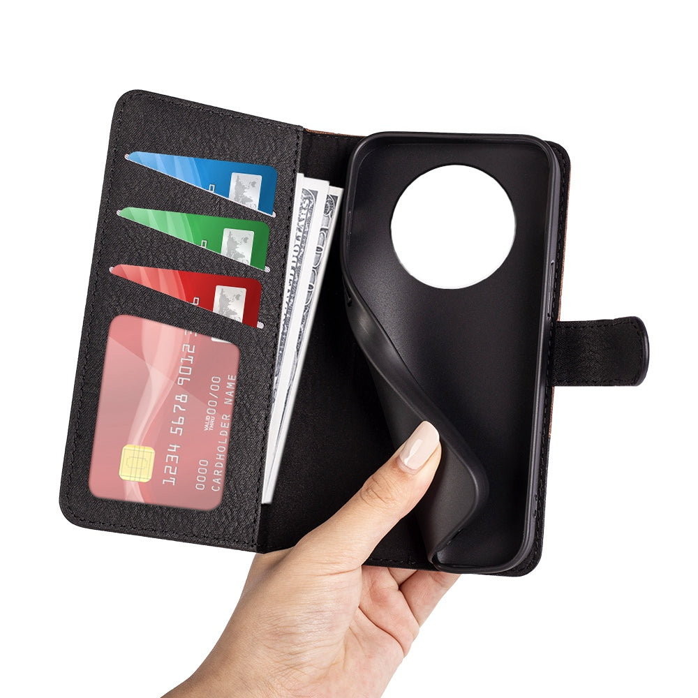 For Honor X30 5G / Magic 4 Lite 5G Color Splicing Wood Texture Folio Flip Wallet Cover Leather Magnetic Phone Case with Stand