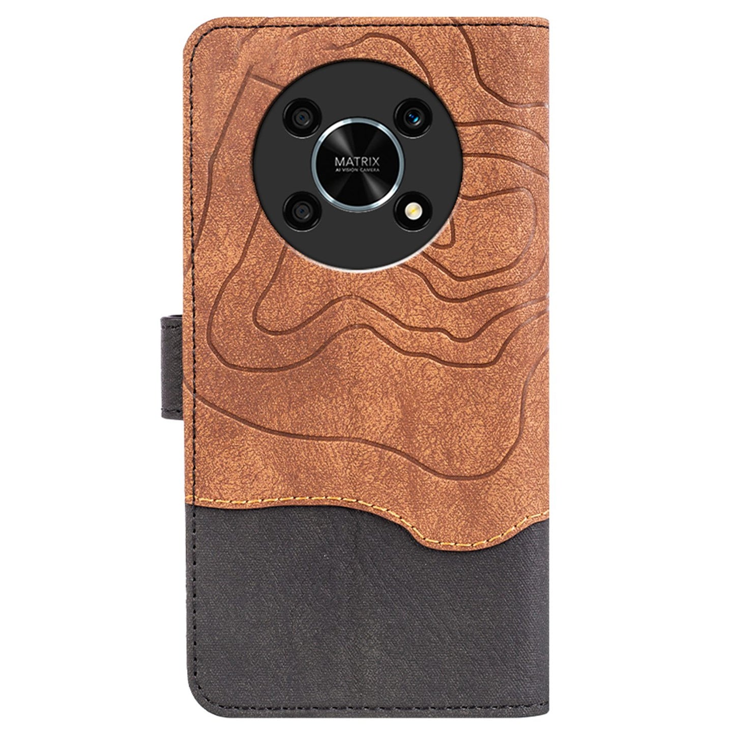 For Honor X30 5G / Magic 4 Lite 5G Color Splicing Wood Texture Folio Flip Wallet Cover Leather Magnetic Phone Case with Stand