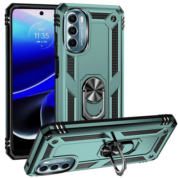 For Motorola Moto G (2022) 5G Anti-drop Protection TPU + PC Phone Case with Ring Holder Kickstand and Built-in Metal Sheet