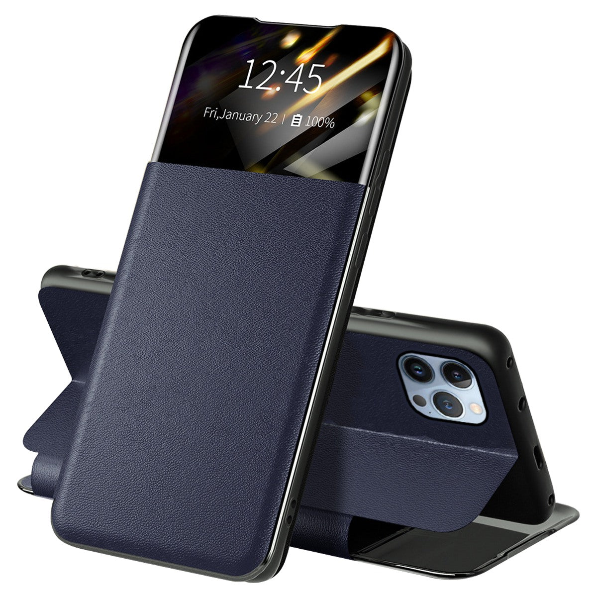 For iPhone 13 Pro 6.1 inch View Window PU Leather Stand Cover Card Slot Flip Folio Phone Case