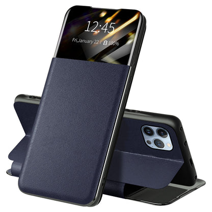 For iPhone 13 Pro 6.1 inch View Window PU Leather Stand Cover Card Slot Flip Folio Phone Case