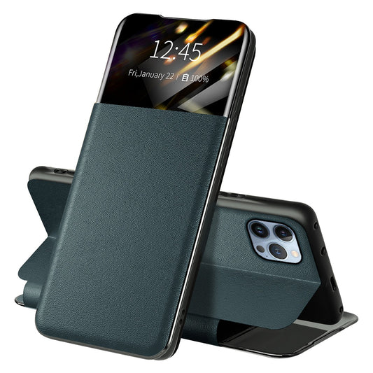 For iPhone 13 Pro 6.1 inch View Window PU Leather Stand Cover Card Slot Flip Folio Phone Case