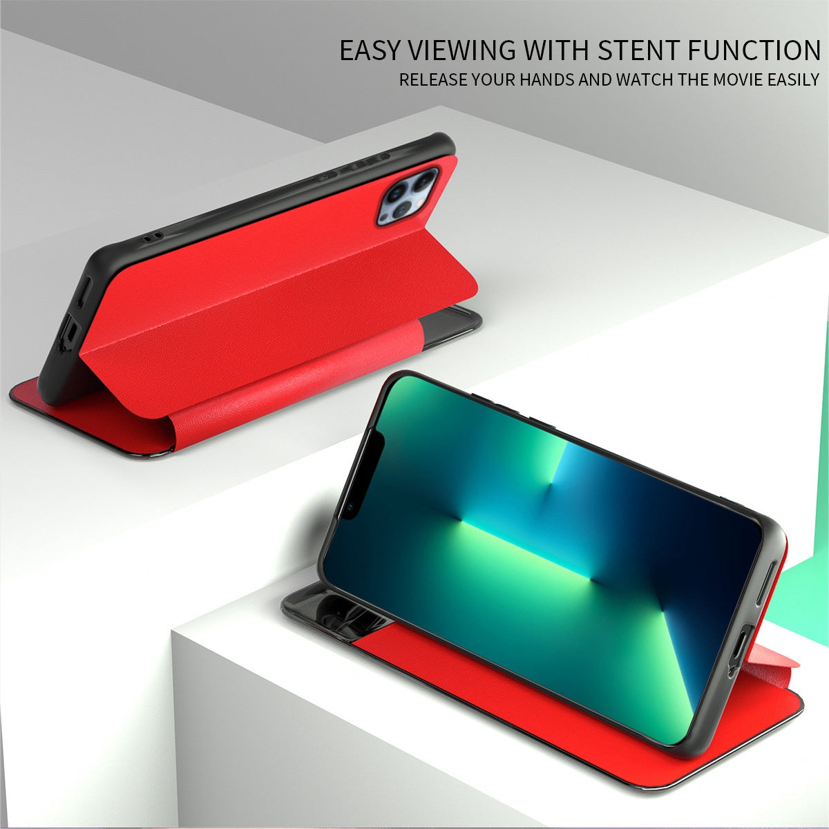 For iPhone 13 Pro 6.1 inch View Window PU Leather Stand Cover Card Slot Flip Folio Phone Case