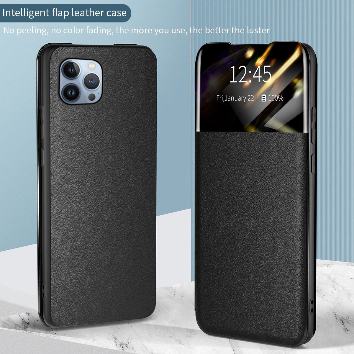 For iPhone 13 Pro 6.1 inch View Window PU Leather Stand Cover Card Slot Flip Folio Phone Case