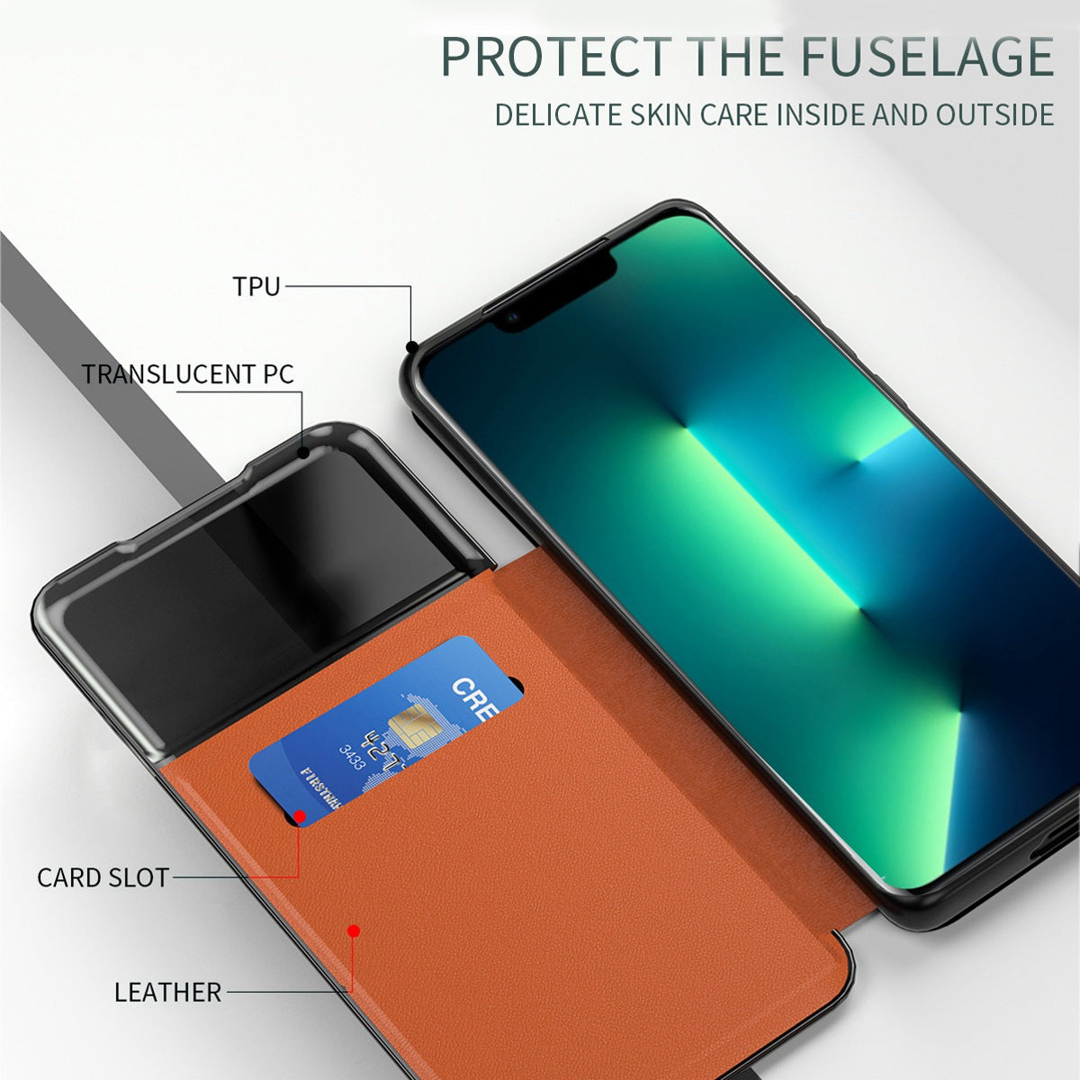 For iPhone 13 Pro 6.1 inch View Window PU Leather Stand Cover Card Slot Flip Folio Phone Case