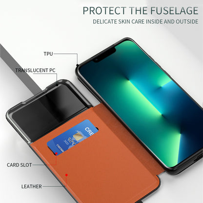 For iPhone 13 Pro 6.1 inch View Window PU Leather Stand Cover Card Slot Flip Folio Phone Case