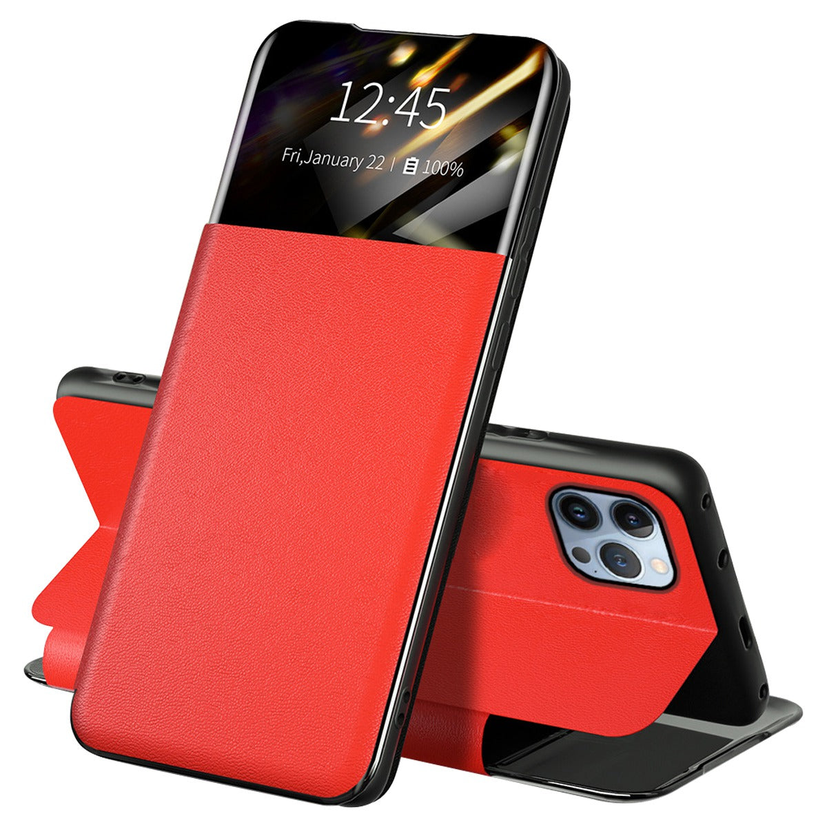 For iPhone 13 Pro 6.1 inch View Window PU Leather Stand Cover Card Slot Flip Folio Phone Case
