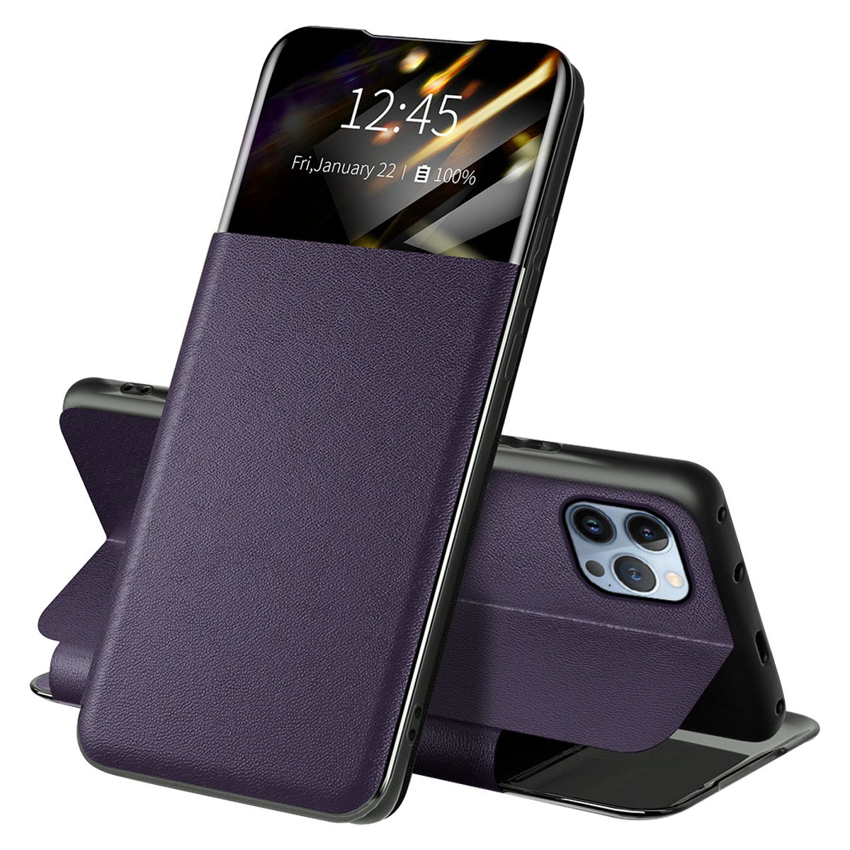 For iPhone 13 Pro 6.1 inch View Window PU Leather Stand Cover Card Slot Flip Folio Phone Case