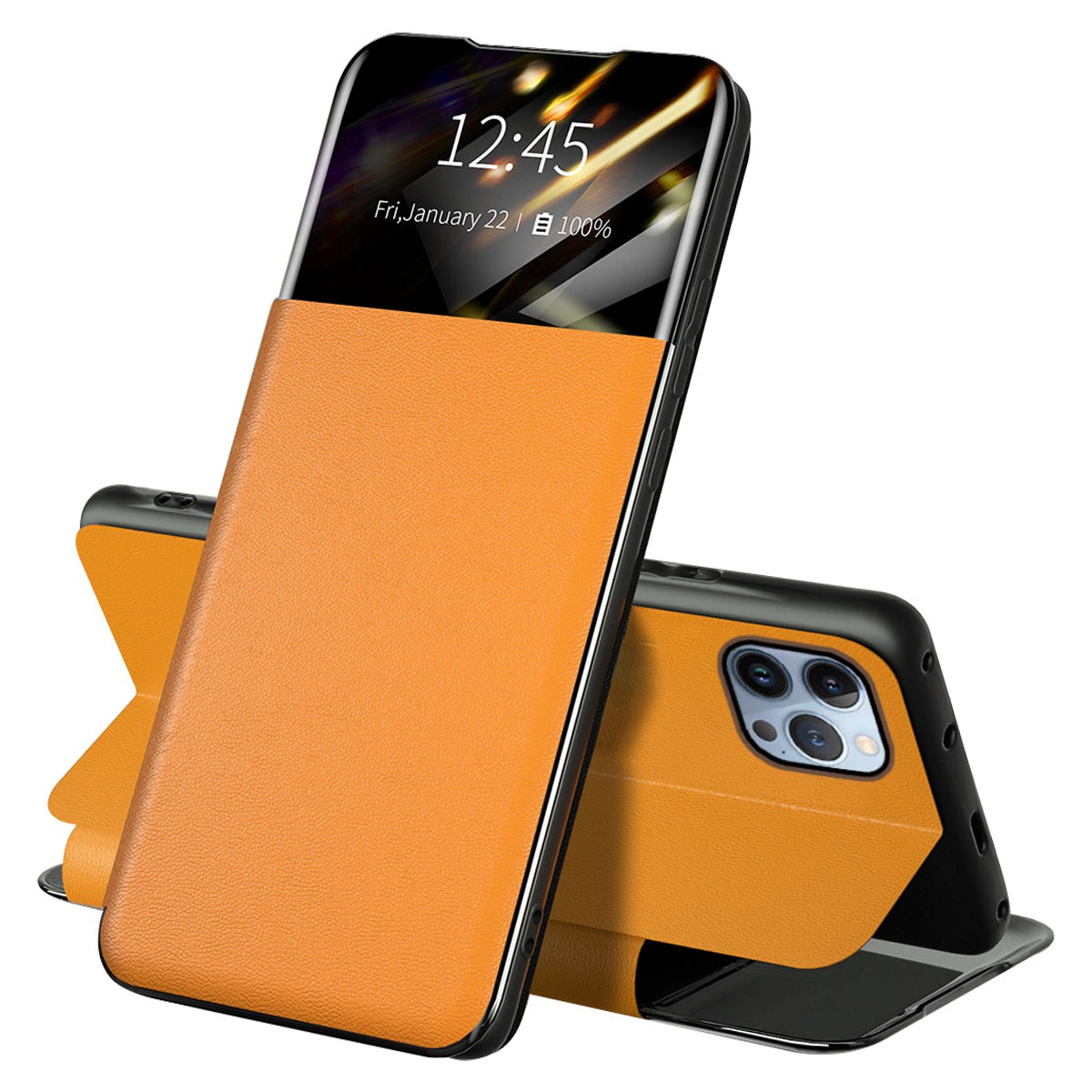 For iPhone 13 Pro 6.1 inch View Window PU Leather Stand Cover Card Slot Flip Folio Phone Case