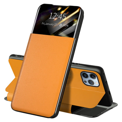 For iPhone 13 Pro 6.1 inch View Window PU Leather Stand Cover Card Slot Flip Folio Phone Case
