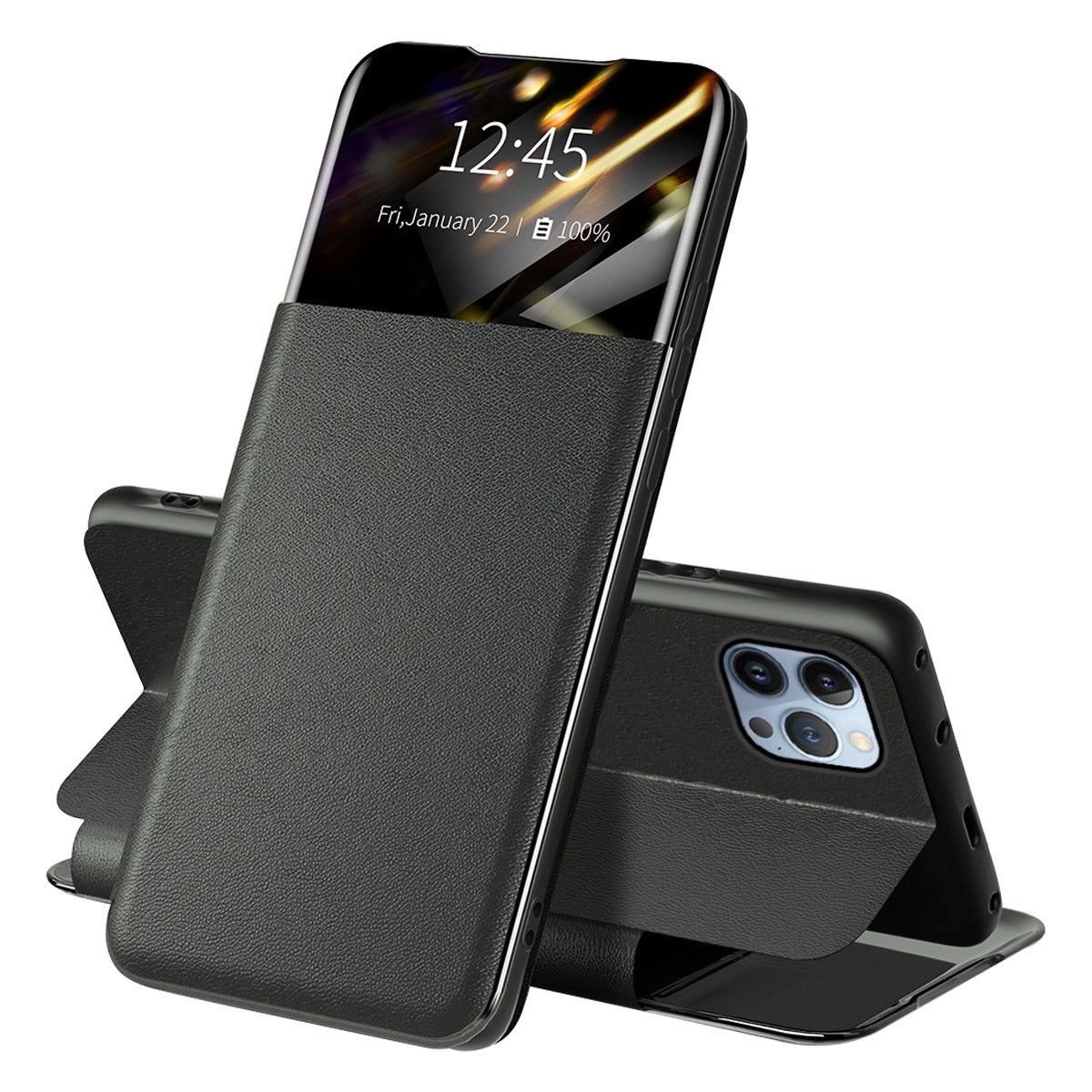 For iPhone 13 Pro 6.1 inch View Window PU Leather Stand Cover Card Slot Flip Folio Phone Case