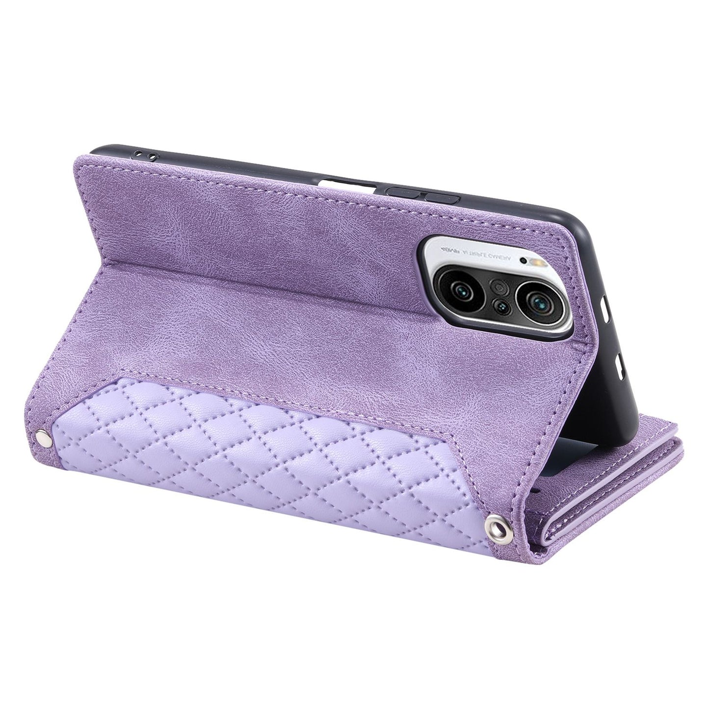 005 Style for Xiaomi Mi 11i / Poco F3 / Redmi K40 / K40 Pro / K40 Pro+ All-round Shockproof Rhombus Texture Phone Case PU Leather Zipper Pocket Stand Wallet Cover with Wrist Strap