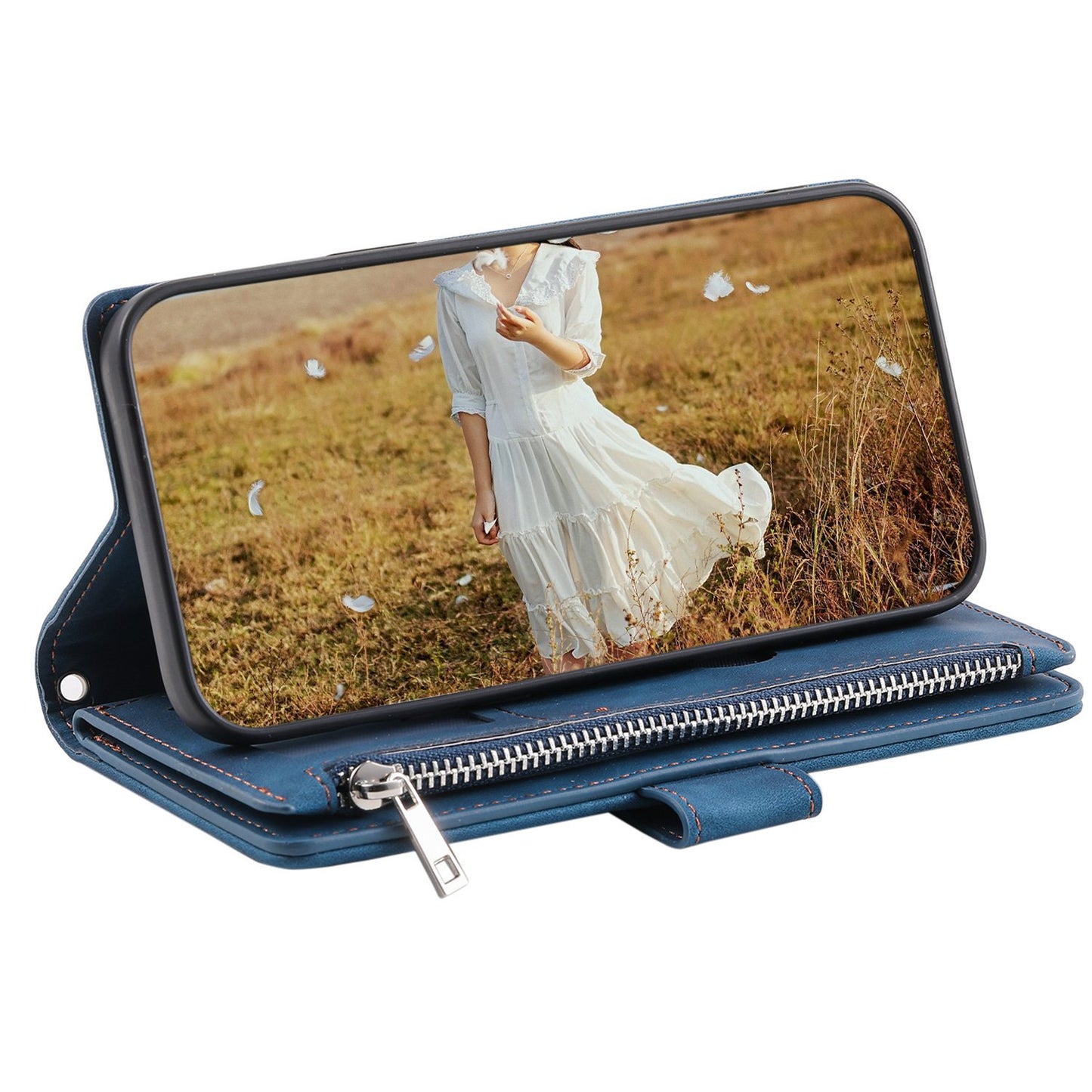 005 Style for Samsung Galaxy S21+ 5G Zipper Pocket Rhombus Texture PU Leather Case Phone Stand Wallet Cover with Wrist Strap