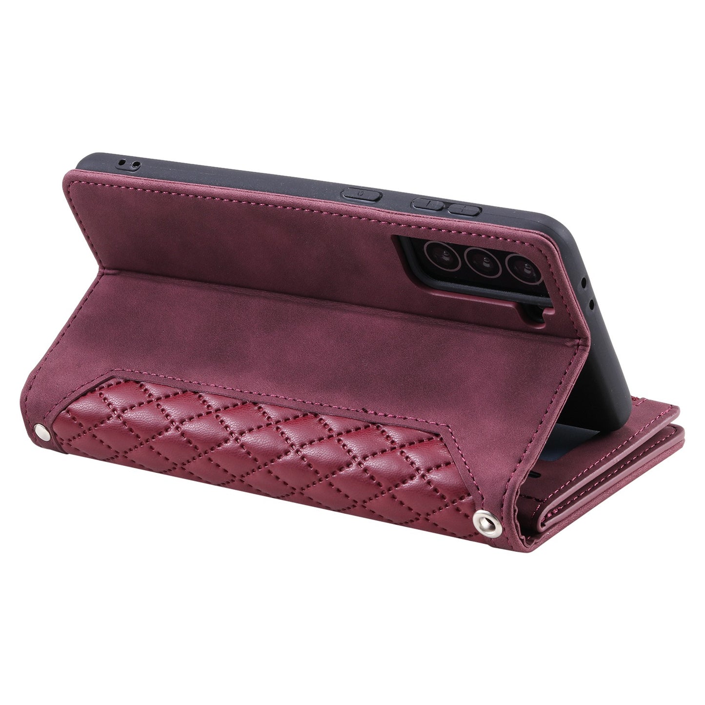 005 Style for Samsung Galaxy S21+ 5G Zipper Pocket Rhombus Texture PU Leather Case Phone Stand Wallet Cover with Wrist Strap