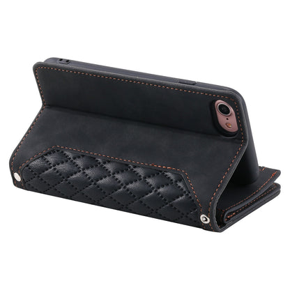 005 Style for iPhone SE (2022) / (2020) / 7 / 8 4.7 inch Rhombus Texture Leather Stand Case with Strap, Zipper Pocket Wallet Protective Phone Cover