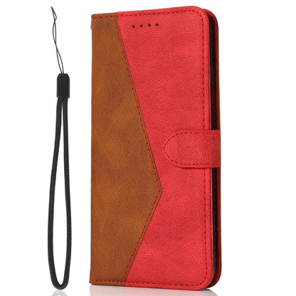For Xiaomi Poco M4 Pro 4G Color Splicing Phone Full-protection Cover Flip Stand Wallet PU Leather Case with Wrist Strap