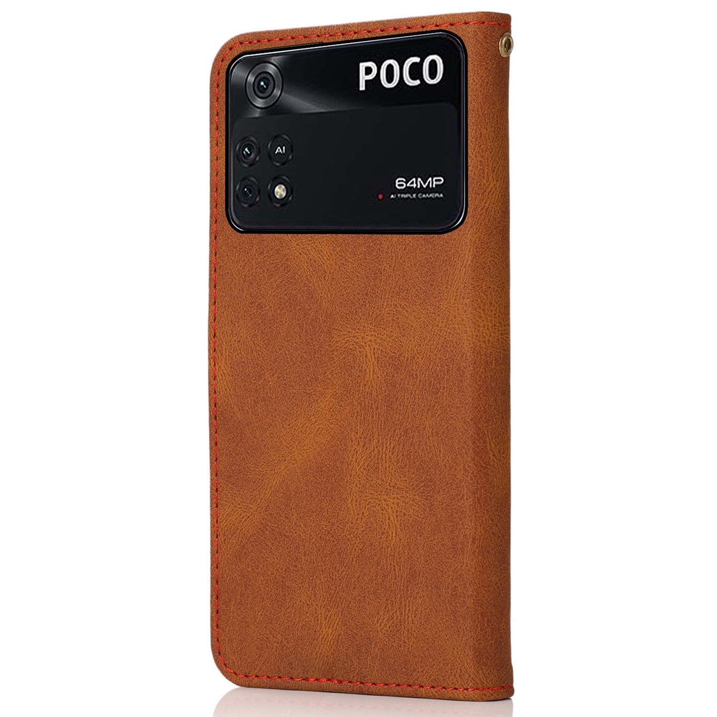 For Xiaomi Poco M4 Pro 4G Color Splicing Phone Full-protection Cover Flip Stand Wallet PU Leather Case with Wrist Strap