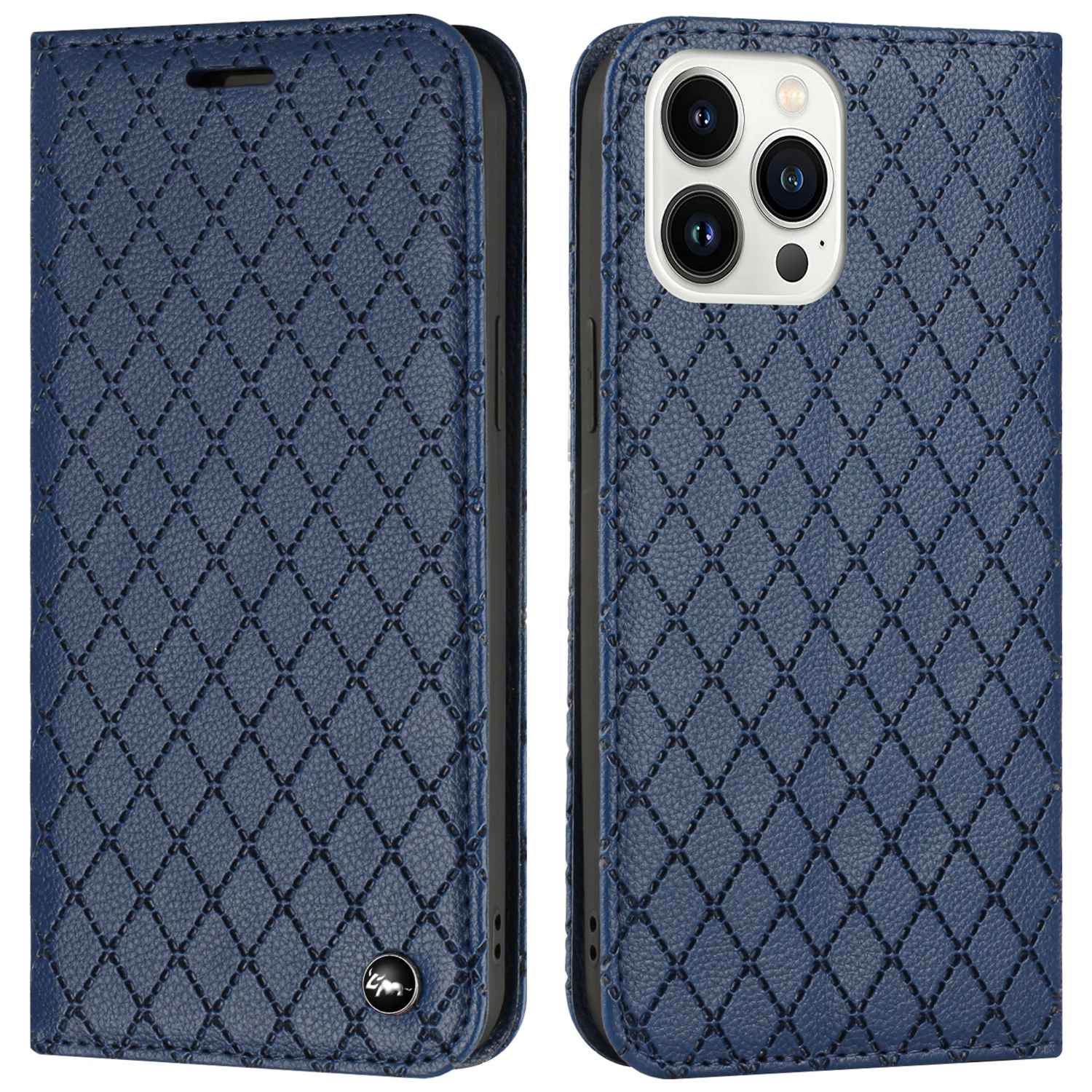 Embossed Rhombus Pattern Wallet Case for iPhone 13 Pro 6.1 inch Folio Flip Protective Cover Litchi Texture PU Leather Stand Case RFID Blocking Phone Cover