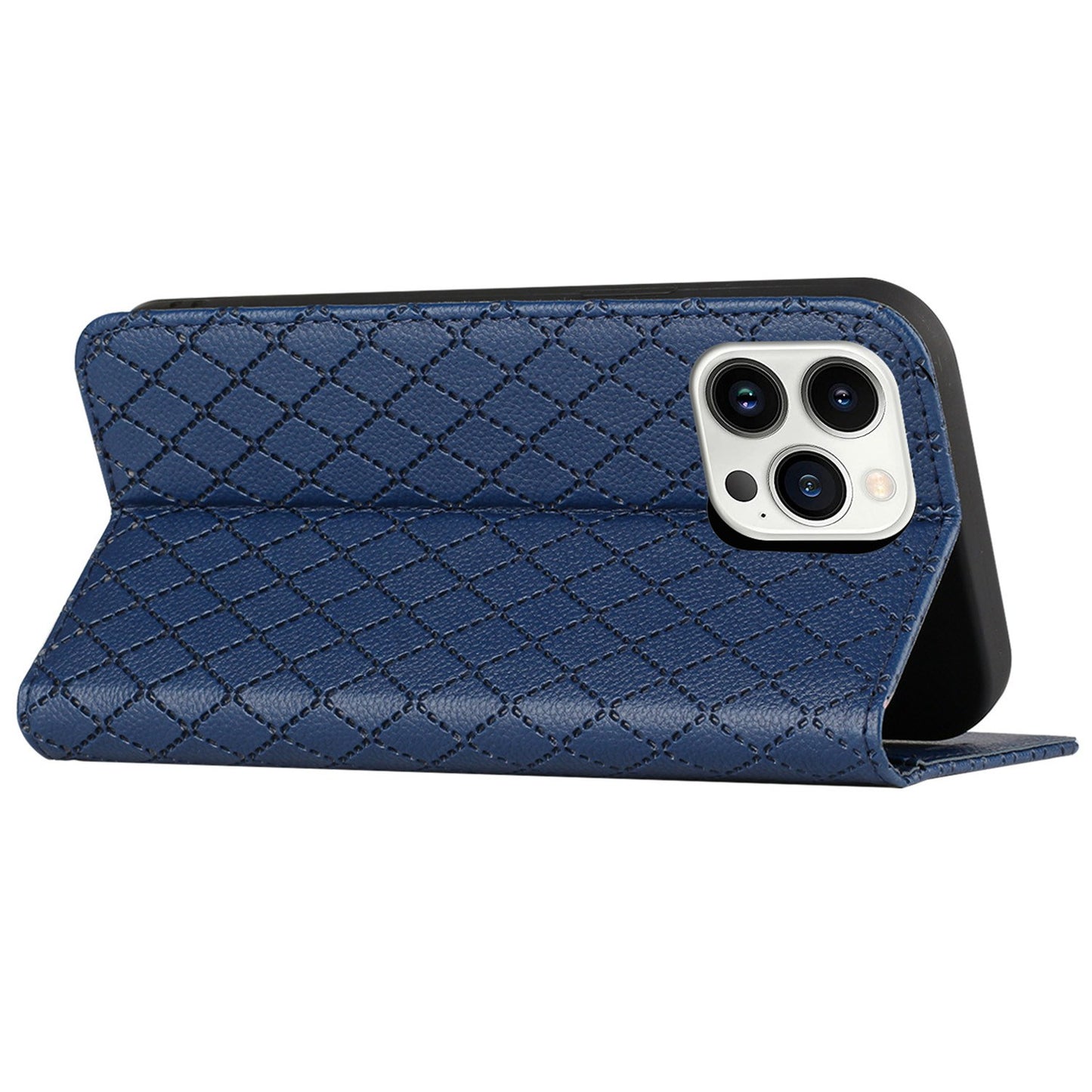 Embossed Rhombus Pattern Wallet Case for iPhone 13 Pro 6.1 inch Folio Flip Protective Cover Litchi Texture PU Leather Stand Case RFID Blocking Phone Cover