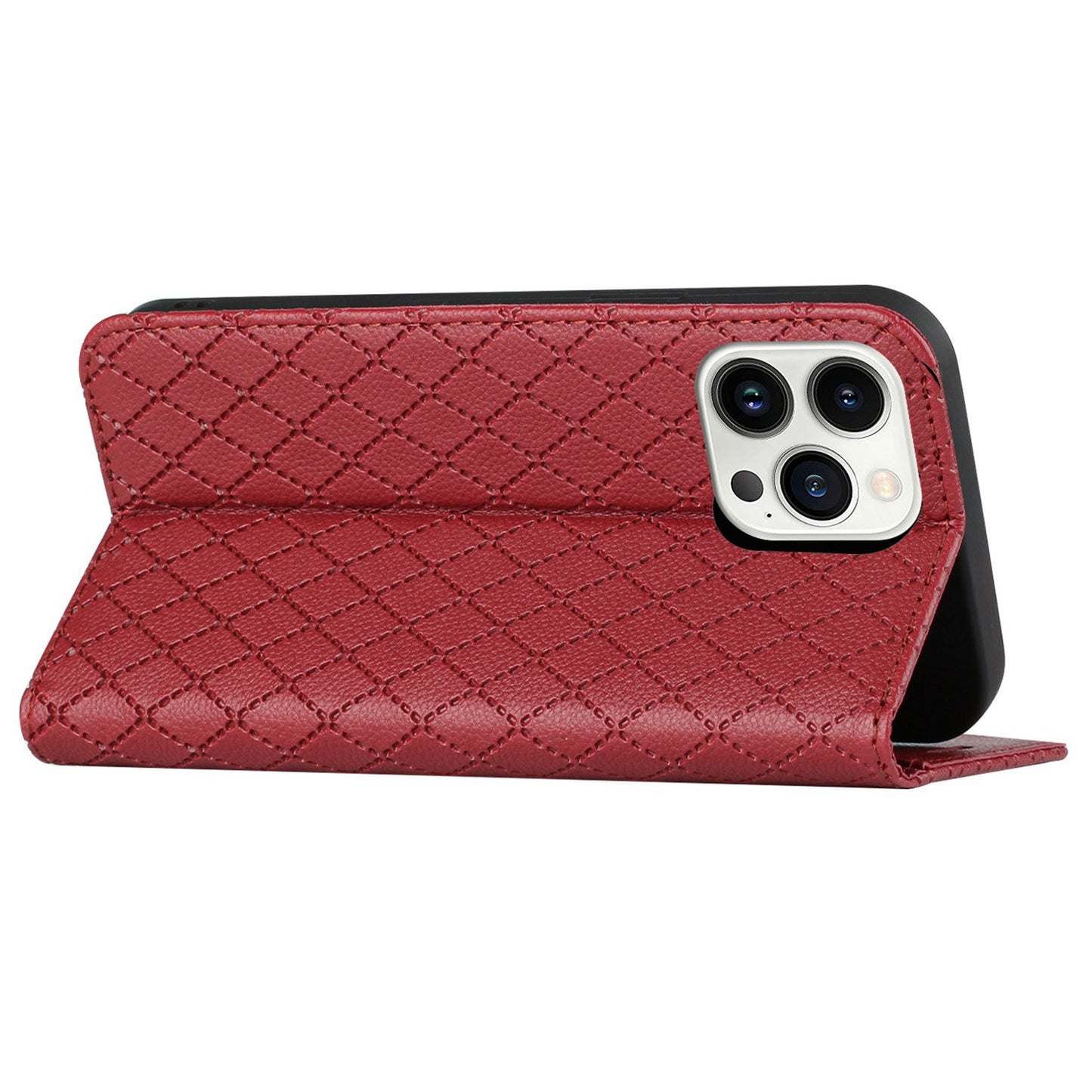 Embossed Rhombus Pattern Wallet Case for iPhone 13 Pro 6.1 inch Folio Flip Protective Cover Litchi Texture PU Leather Stand Case RFID Blocking Phone Cover
