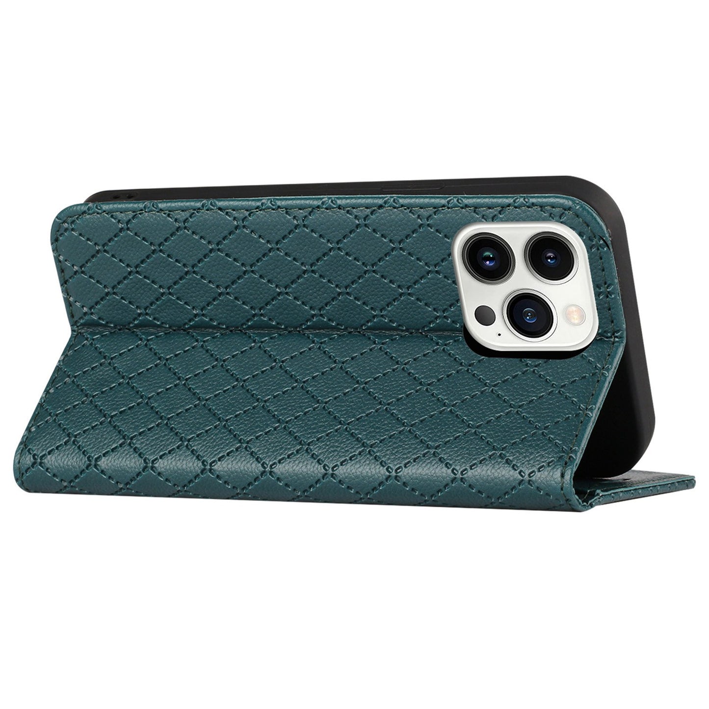 Embossed Rhombus Pattern Wallet Case for iPhone 13 Pro 6.1 inch Folio Flip Protective Cover Litchi Texture PU Leather Stand Case RFID Blocking Phone Cover