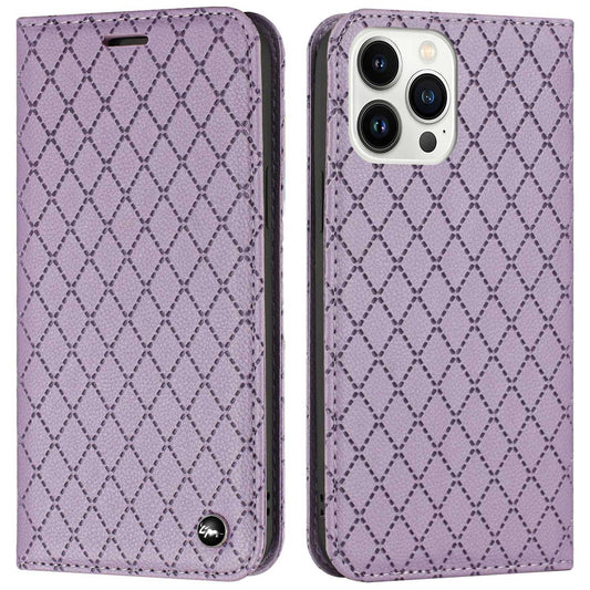 Embossed Rhombus Pattern Wallet Case for iPhone 13 Pro 6.1 inch Folio Flip Protective Cover Litchi Texture PU Leather Stand Case RFID Blocking Phone Cover