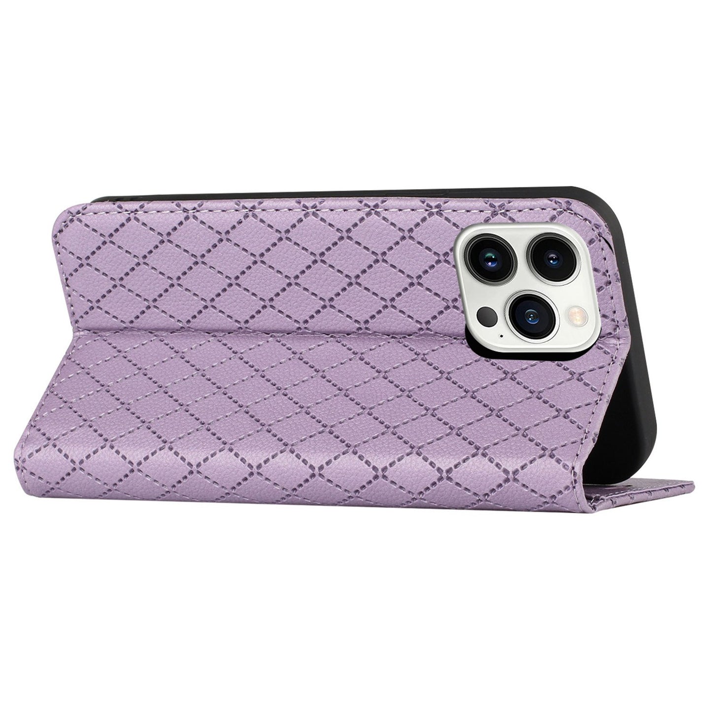 Embossed Rhombus Pattern Wallet Case for iPhone 13 Pro 6.1 inch Folio Flip Protective Cover Litchi Texture PU Leather Stand Case RFID Blocking Phone Cover