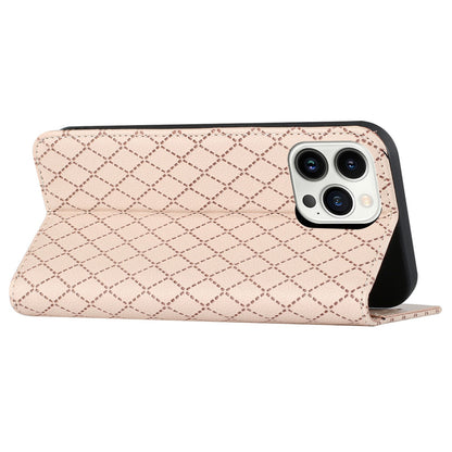 Embossed Rhombus Pattern Wallet Case for iPhone 13 Pro 6.1 inch Folio Flip Protective Cover Litchi Texture PU Leather Stand Case RFID Blocking Phone Cover
