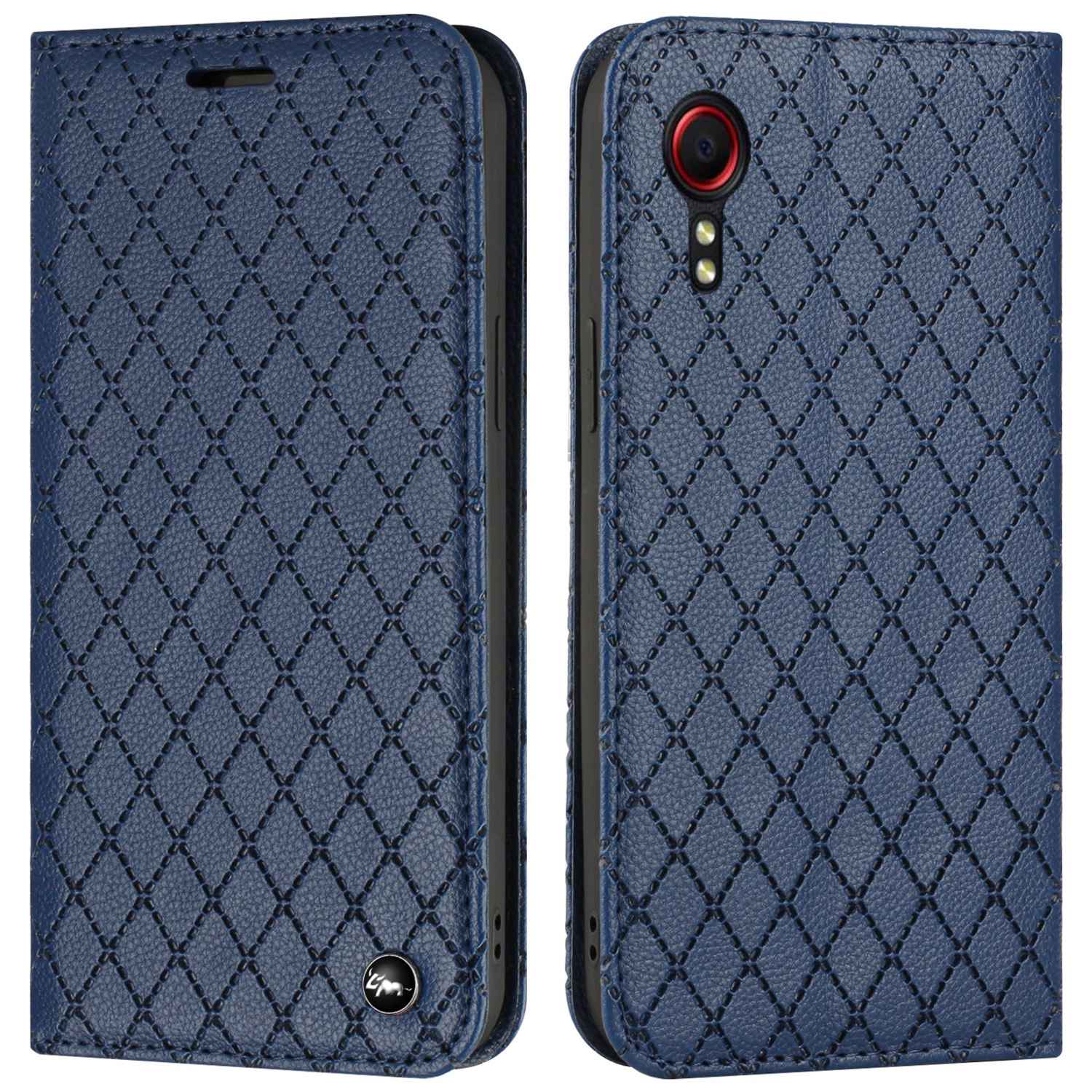 RFID Blocking Protective Cover for Samsung Galaxy Xcover 5, Rhombus Embossing Litchi Texture PU Leather Shell Flip Stand Wallet Phone Case