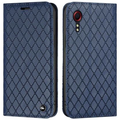 RFID Blocking Protective Cover for Samsung Galaxy Xcover 5, Rhombus Embossing Litchi Texture PU Leather Shell Flip Stand Wallet Phone Case