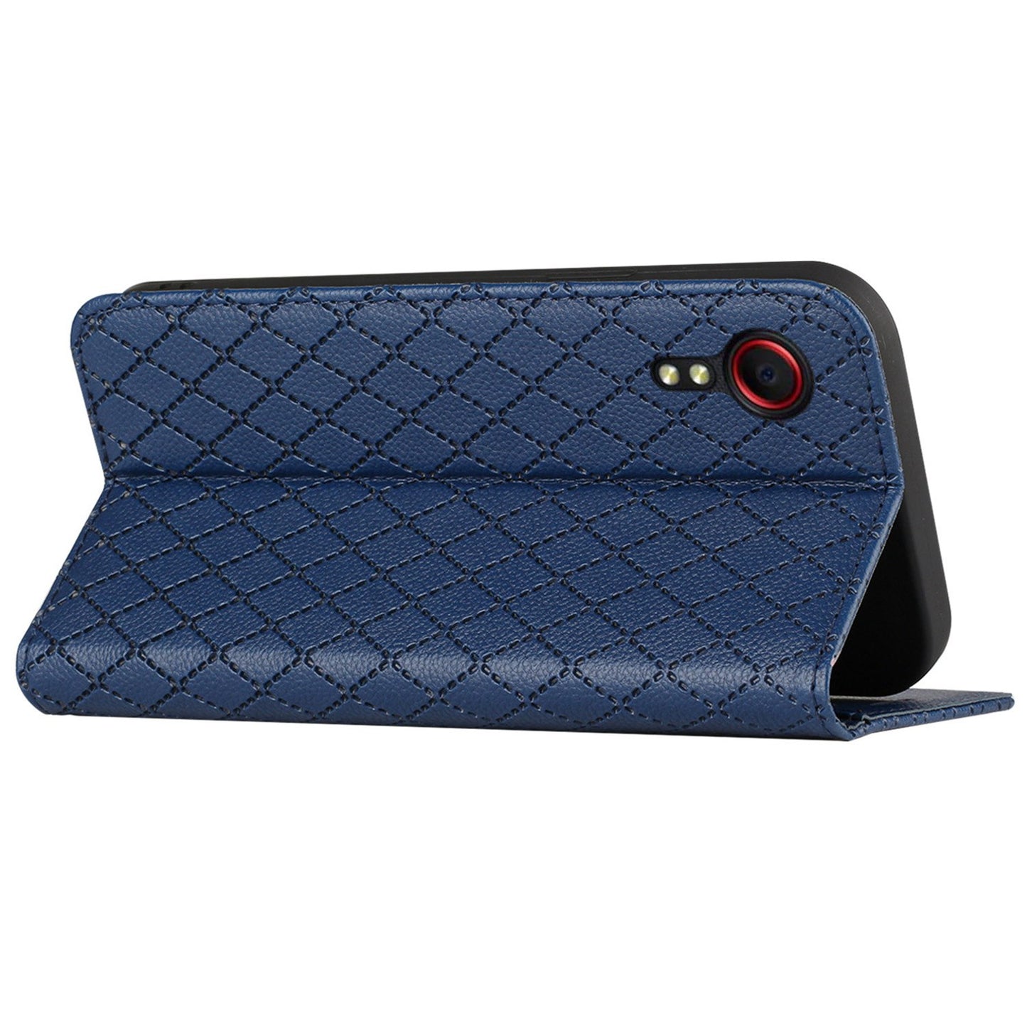 RFID Blocking Protective Cover for Samsung Galaxy Xcover 5, Rhombus Embossing Litchi Texture PU Leather Shell Flip Stand Wallet Phone Case