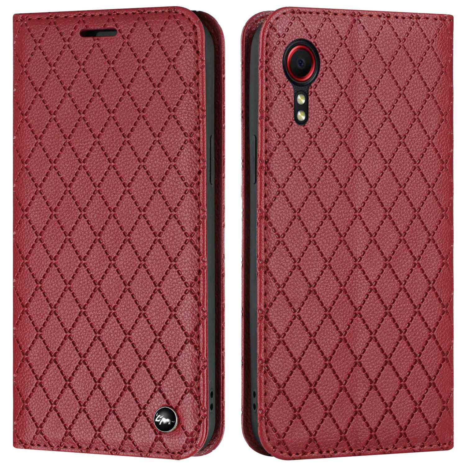 RFID Blocking Protective Cover for Samsung Galaxy Xcover 5, Rhombus Embossing Litchi Texture PU Leather Shell Flip Stand Wallet Phone Case