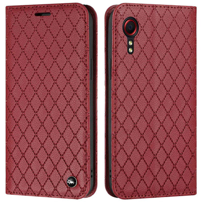 RFID Blocking Protective Cover for Samsung Galaxy Xcover 5, Rhombus Embossing Litchi Texture PU Leather Shell Flip Stand Wallet Phone Case