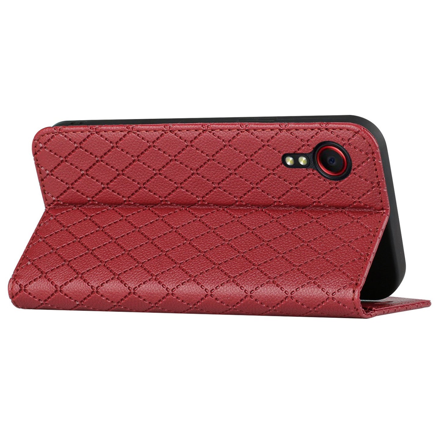 RFID Blocking Protective Cover for Samsung Galaxy Xcover 5, Rhombus Embossing Litchi Texture PU Leather Shell Flip Stand Wallet Phone Case