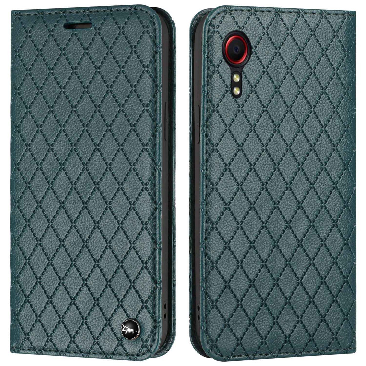 RFID Blocking Protective Cover for Samsung Galaxy Xcover 5, Rhombus Embossing Litchi Texture PU Leather Shell Flip Stand Wallet Phone Case