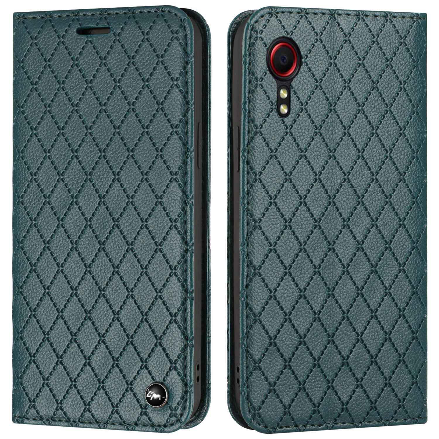 RFID Blocking Protective Cover for Samsung Galaxy Xcover 5, Rhombus Embossing Litchi Texture PU Leather Shell Flip Stand Wallet Phone Case