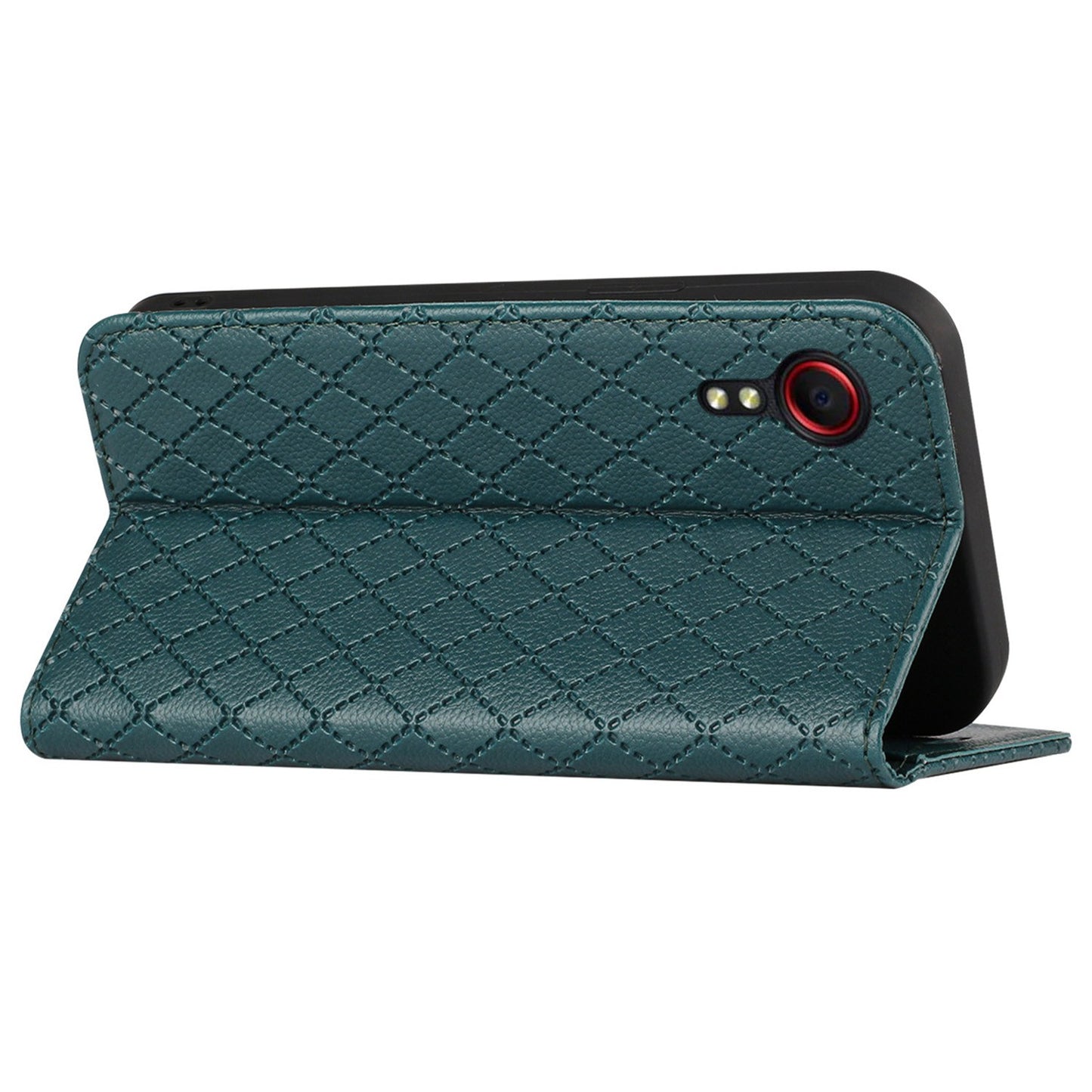 RFID Blocking Protective Cover for Samsung Galaxy Xcover 5, Rhombus Embossing Litchi Texture PU Leather Shell Flip Stand Wallet Phone Case
