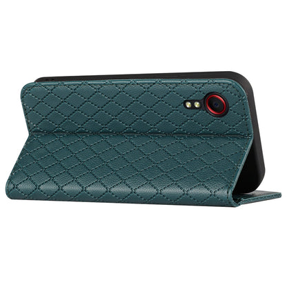 RFID Blocking Protective Cover for Samsung Galaxy Xcover 5, Rhombus Embossing Litchi Texture PU Leather Shell Flip Stand Wallet Phone Case