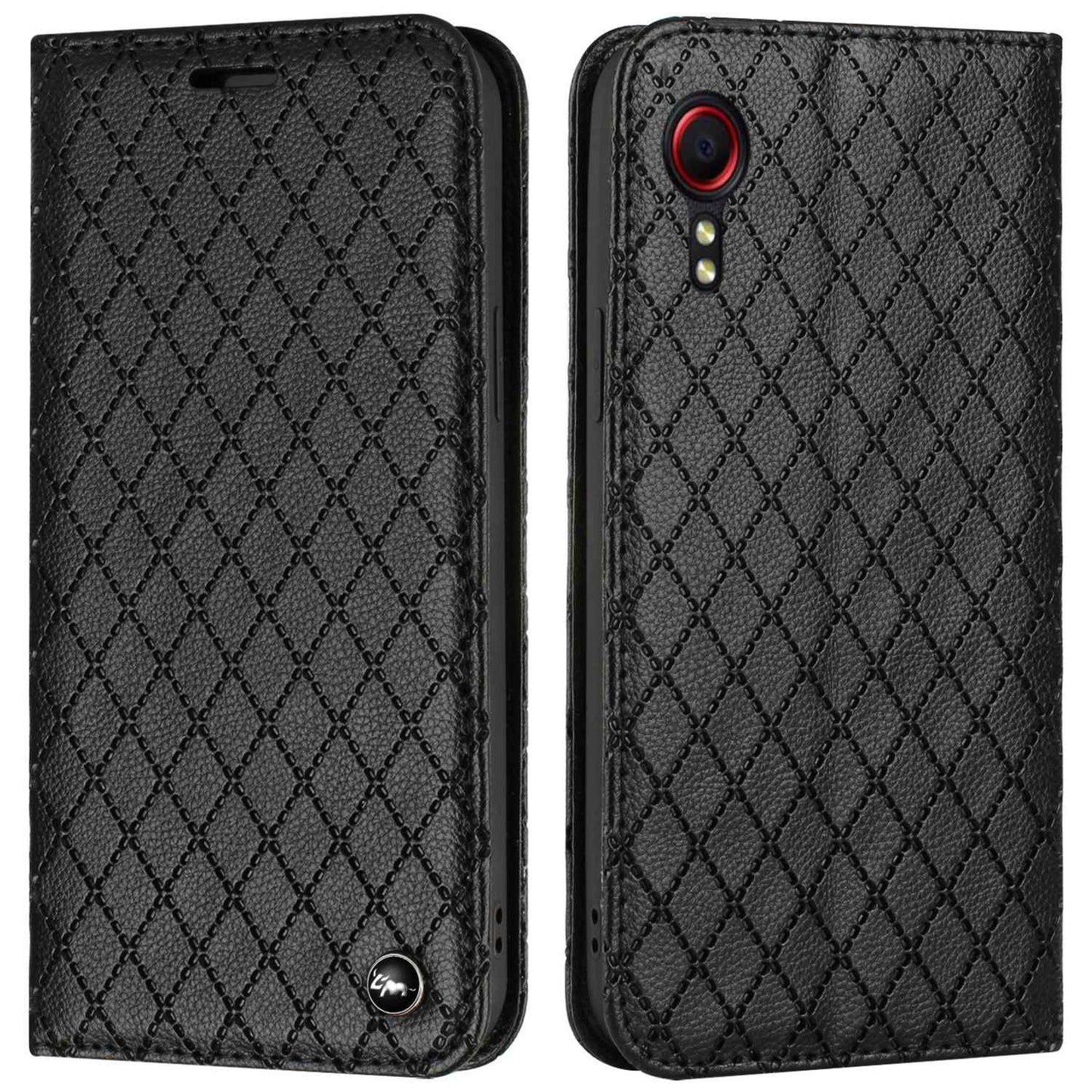 RFID Blocking Protective Cover for Samsung Galaxy Xcover 5, Rhombus Embossing Litchi Texture PU Leather Shell Flip Stand Wallet Phone Case