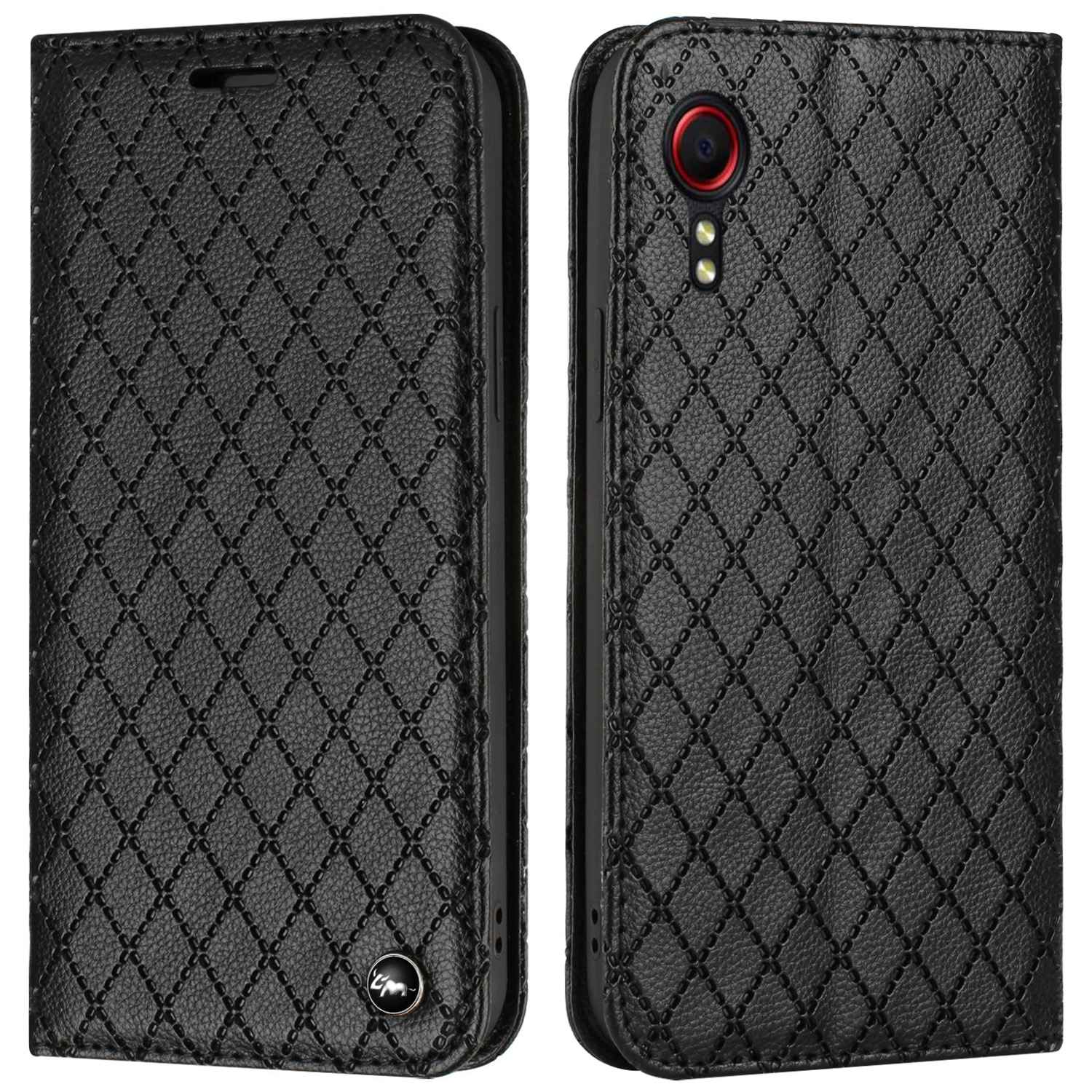 RFID Blocking Protective Cover for Samsung Galaxy Xcover 5, Rhombus Embossing Litchi Texture PU Leather Shell Flip Stand Wallet Phone Case