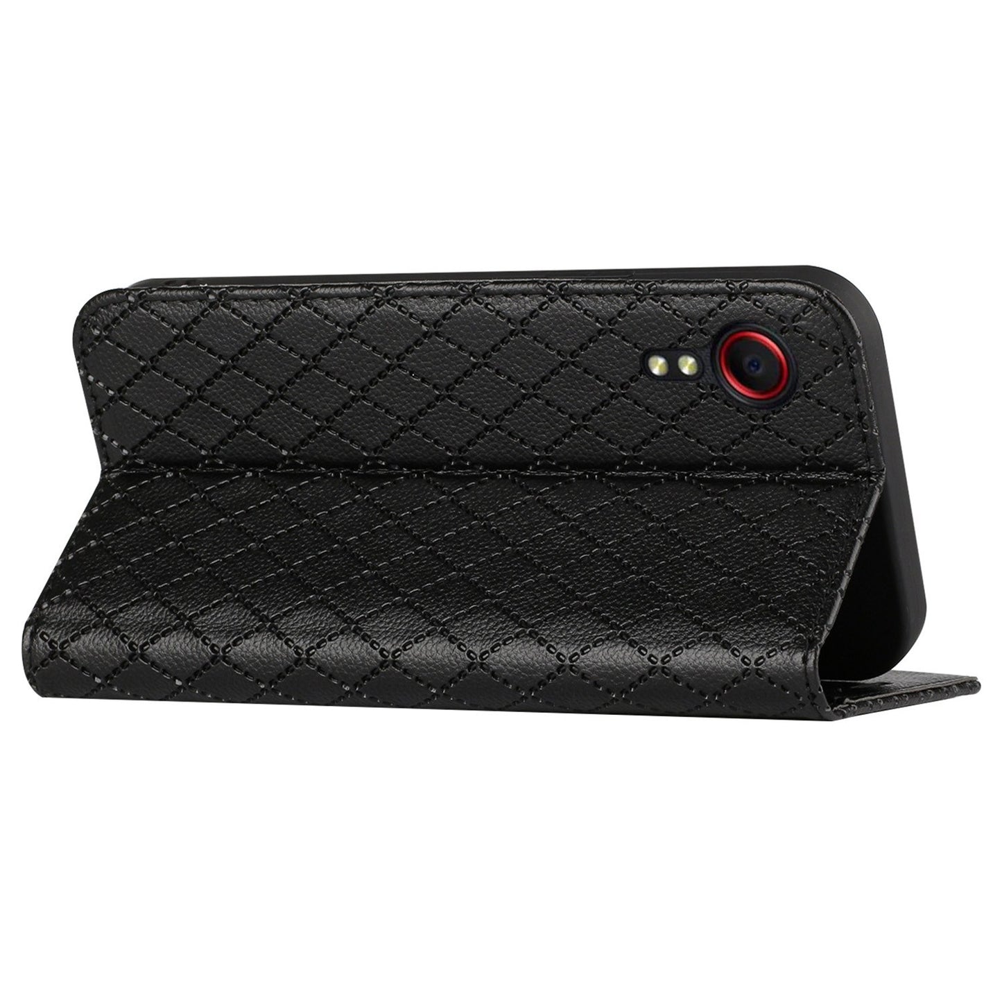 RFID Blocking Protective Cover for Samsung Galaxy Xcover 5, Rhombus Embossing Litchi Texture PU Leather Shell Flip Stand Wallet Phone Case