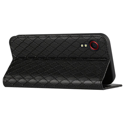 RFID Blocking Protective Cover for Samsung Galaxy Xcover 5, Rhombus Embossing Litchi Texture PU Leather Shell Flip Stand Wallet Phone Case