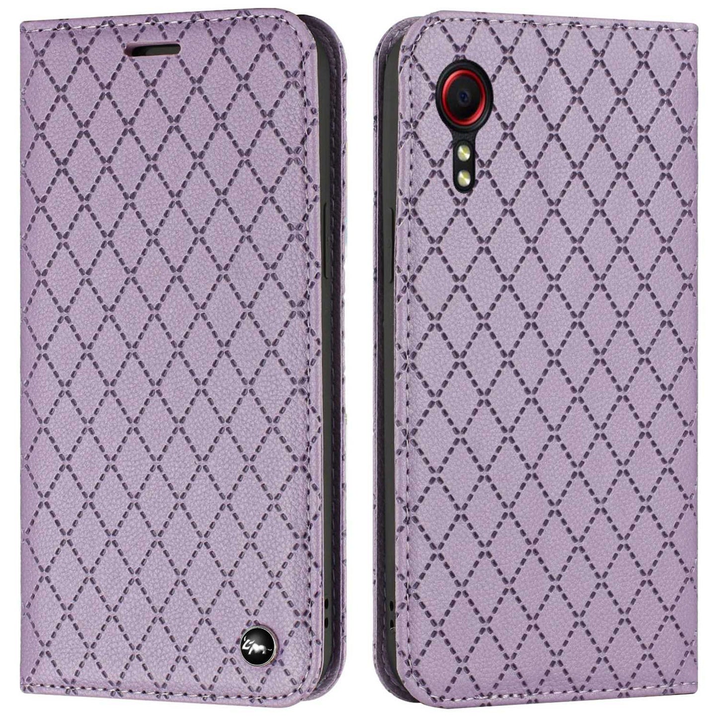 RFID Blocking Protective Cover for Samsung Galaxy Xcover 5, Rhombus Embossing Litchi Texture PU Leather Shell Flip Stand Wallet Phone Case