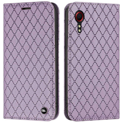 RFID Blocking Protective Cover for Samsung Galaxy Xcover 5, Rhombus Embossing Litchi Texture PU Leather Shell Flip Stand Wallet Phone Case