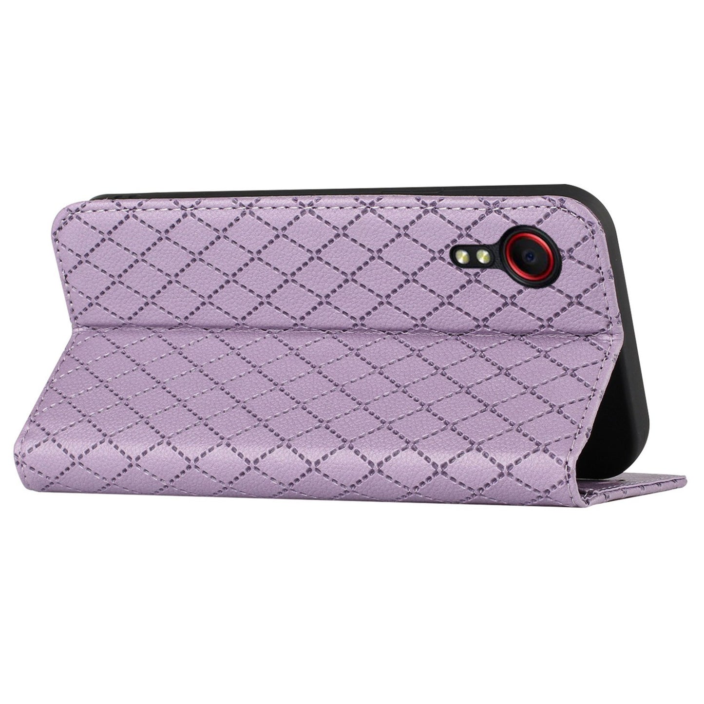 RFID Blocking Protective Cover for Samsung Galaxy Xcover 5, Rhombus Embossing Litchi Texture PU Leather Shell Flip Stand Wallet Phone Case