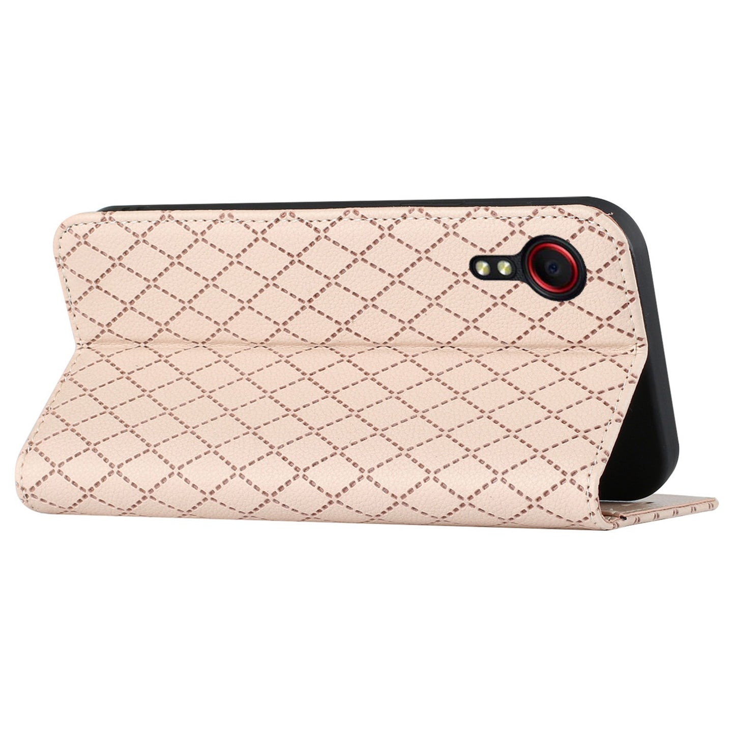 RFID Blocking Protective Cover for Samsung Galaxy Xcover 5, Rhombus Embossing Litchi Texture PU Leather Shell Flip Stand Wallet Phone Case