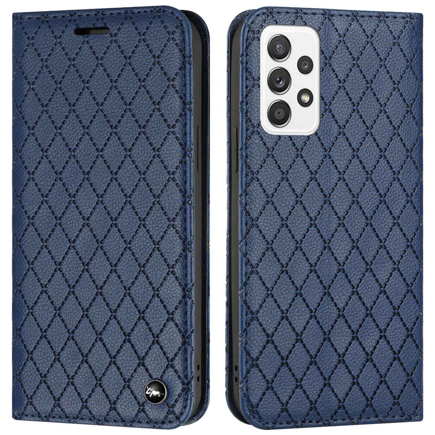 RFID Blocking Phone Case for Samsung Galaxy A73 5G, Magnetic Auto-absorbed Litchi Texture PU Leather Rhombus Embossing Cellphone Cover with Stand Wallet