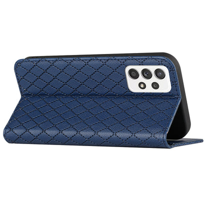 RFID Blocking Phone Case for Samsung Galaxy A73 5G, Magnetic Auto-absorbed Litchi Texture PU Leather Rhombus Embossing Cellphone Cover with Stand Wallet