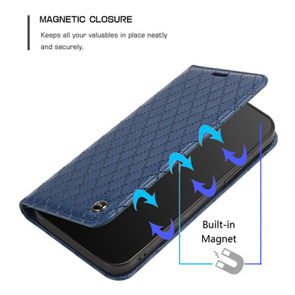 RFID Blocking Phone Case for Samsung Galaxy A73 5G, Magnetic Auto-absorbed Litchi Texture PU Leather Rhombus Embossing Cellphone Cover with Stand Wallet